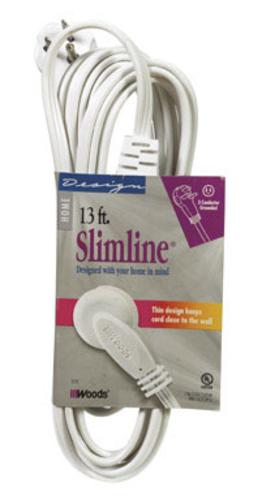 Slimline 2232 Flat Plug Extension Cord, 3-Wire, White, 13&#039;