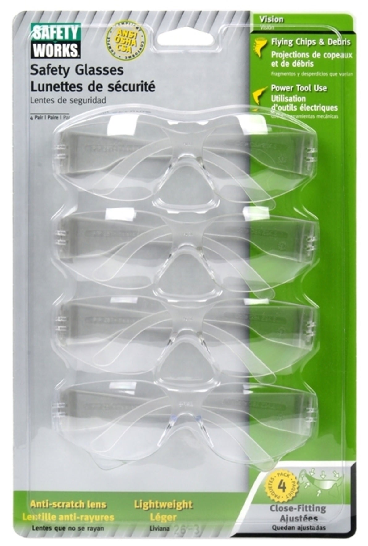 Safety Works 10087608 Close Fitting Safety Eyewear, Clear Lens