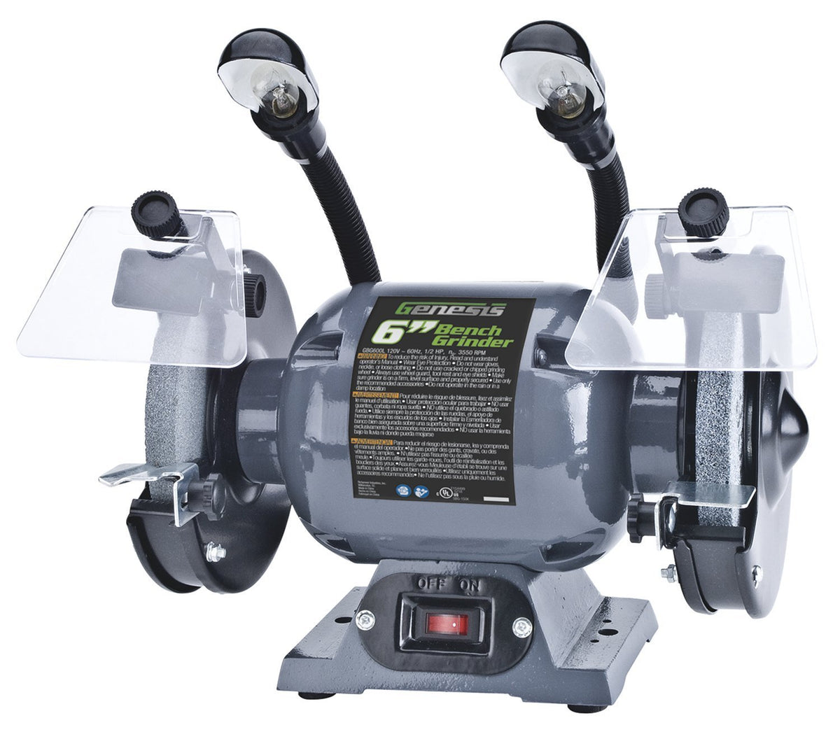 Genesis GBG600L Bench Grinder With Lights, 6", 1/2 HP