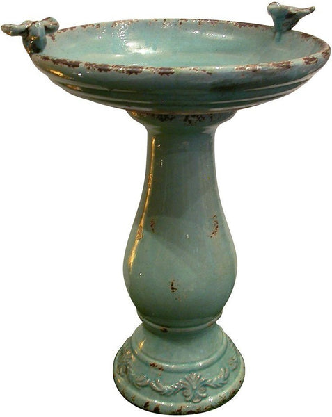 Alpine TLR102TUR Turquoise Ceramic Birdbath, Antique