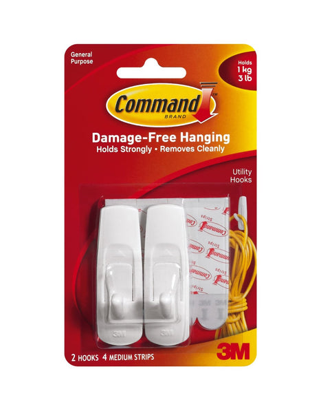 Command 17001 Medium Adhesive Utility Hook, White