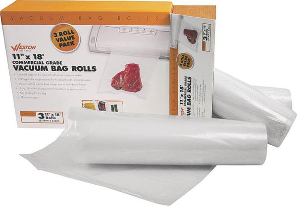 Weston 30-0202-W Food Sealer Bag Roll, 3 Pack, 11" x 18&#039;