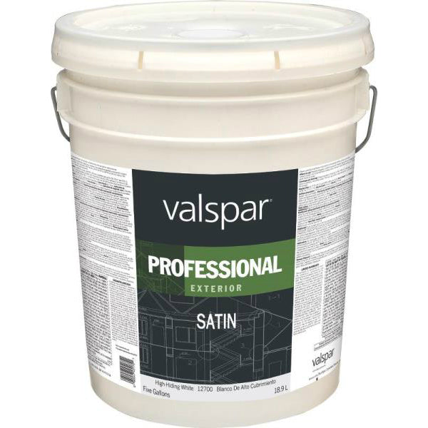 Valspar 12700 Professional Exterior Latex Paint, Satin, White, 5 Gallon