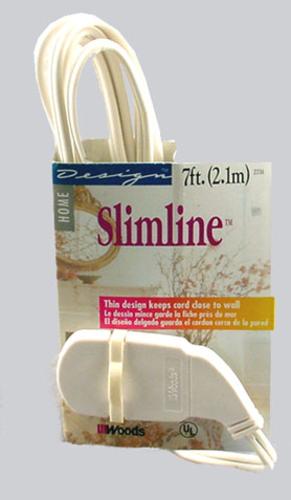 Slimline 2236AC Household Extension Cord, White, 16/2 x 7&#039;