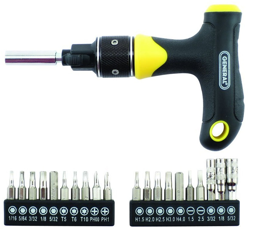 General 70211 Ratcheting Multi-Bit T-Handle Screwdriver, 20 Piece
