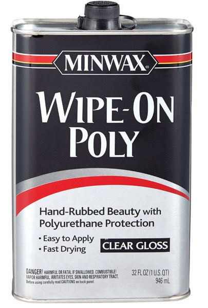 Minwax 60900 Wipe-On Poly Polyurethane Finish, Clear Gloss, 1 Quart