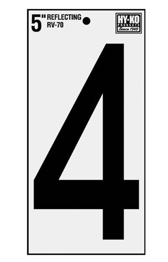 Hy-Ko RV-70/4 Vinyl lettering Reflective House Number 4, Size 5"
