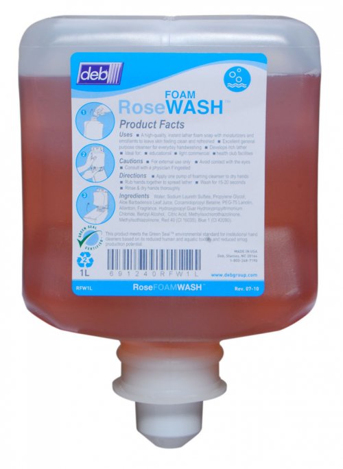 Deb RFW1L Rose Foam Hand Wash, 1 Liter Cartridge