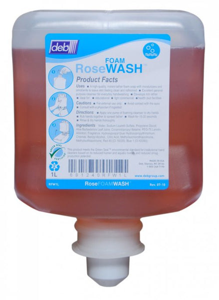 Deb RFW1L Rose Foam Hand Wash, 1 Liter Cartridge