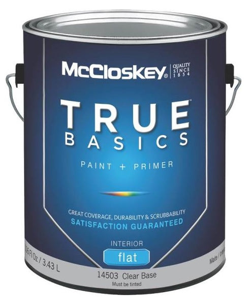 McCloskey 14503 True Basics Interior Latex Flat Paint, Gallon, Clear Base