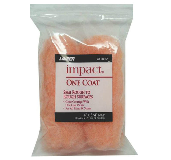 Linzer MR 105-2 4IN Impact One Coat Paint Roller Cover Set, 4" x 3/4" NAP