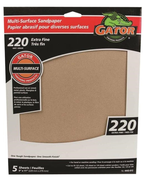 Gator 4443-012 Multi-Surface Sanding Sheet, 9" x 11", 220 Grit