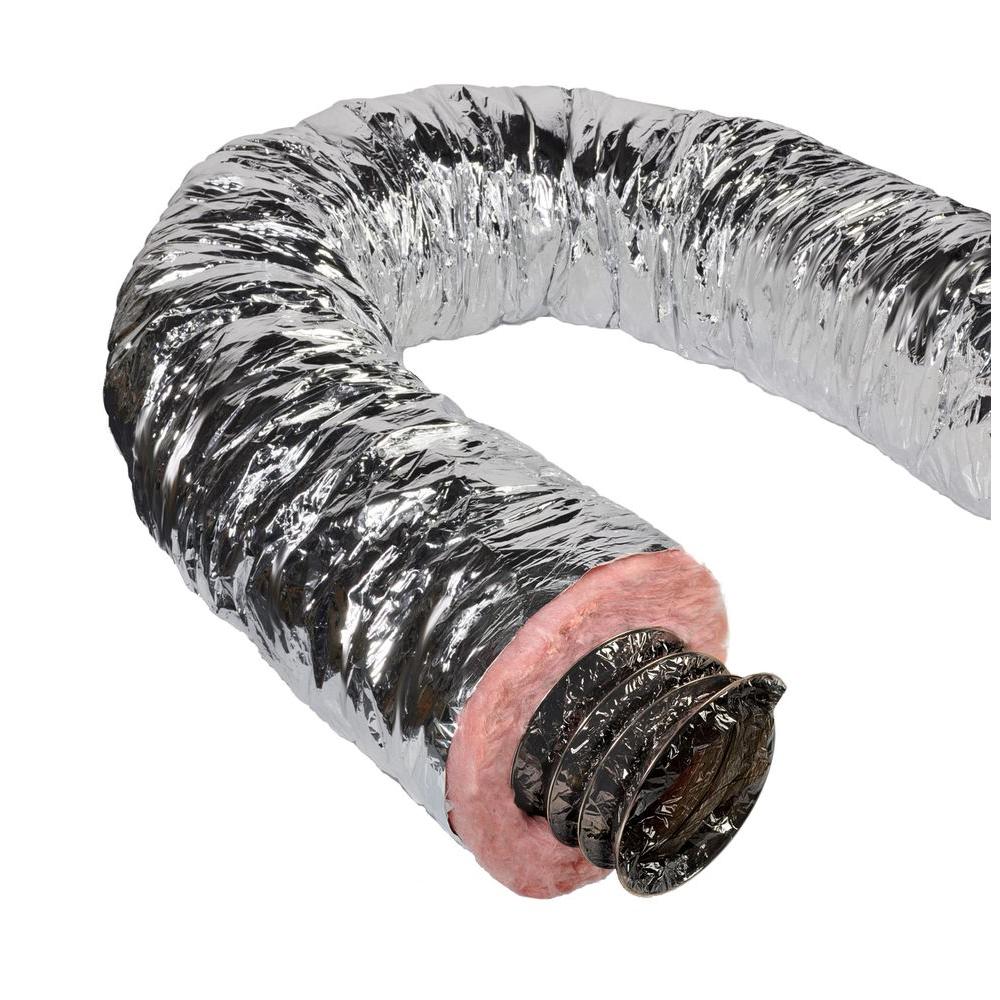 Master Flow F8IFD6X300 Insulated Flexible Duct Pipe, Fiberglass Yarn, 6" x 25'