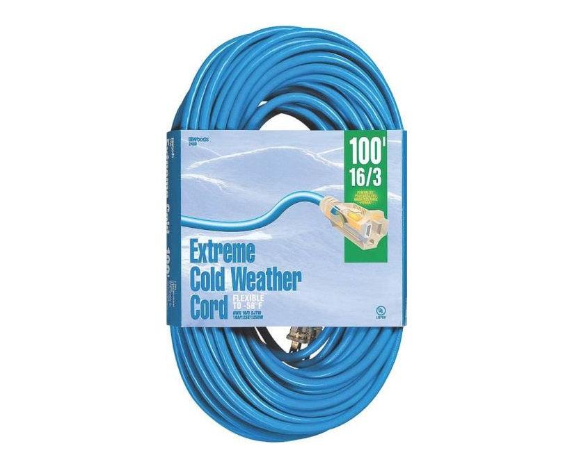 Woods 2436 Coldflex Extension Cord, 100&#039;, Blue