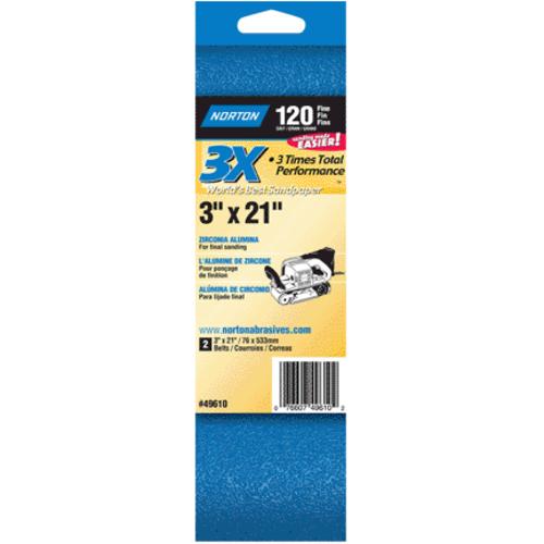 Norton 49610 High Performance Sanding Belt, 120 Grit, 3" x 21"