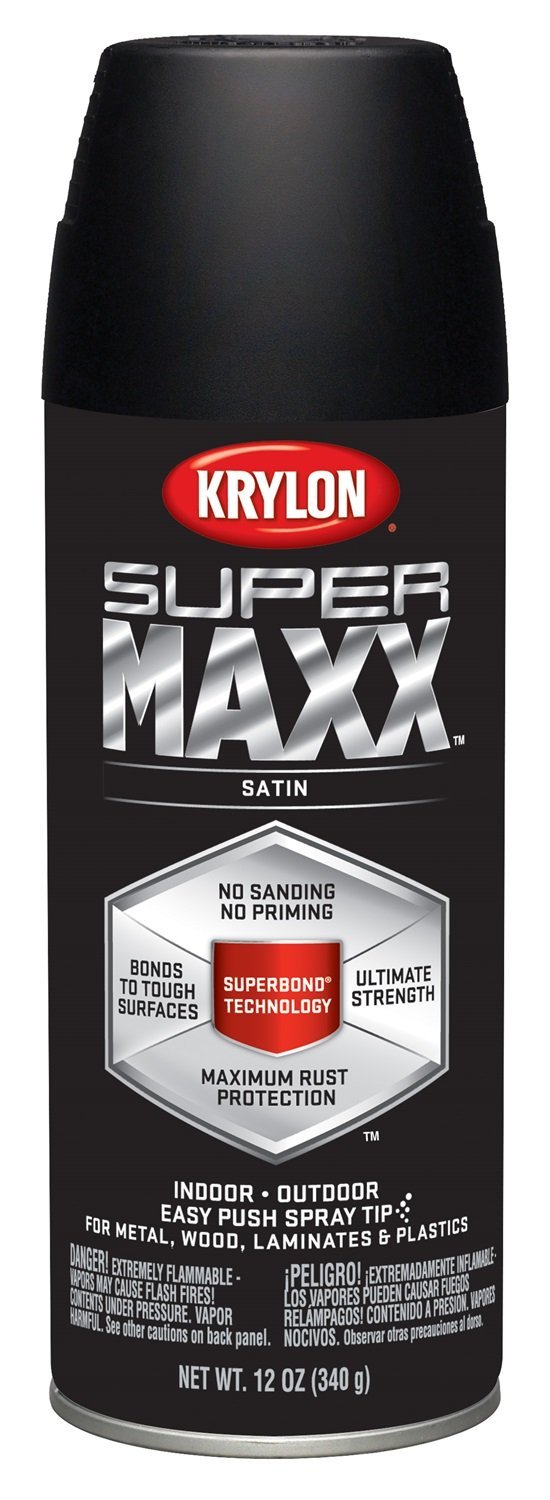 Krylon K08974000 SUPERMAXX Spray Paint, Satin Black, 12 Oz