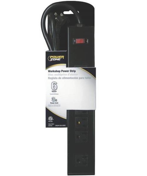 PowerZone OR801123 Multiple Outlet Workshop Power Strip, Almond/Black, 3 ft