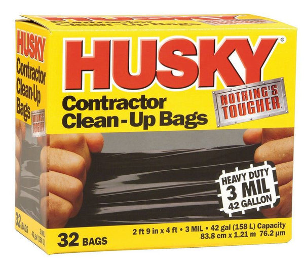 Husky HK42WC032B Contractor Clean-Up Bags, 3 Mil, 42-Gallon, 32-Count