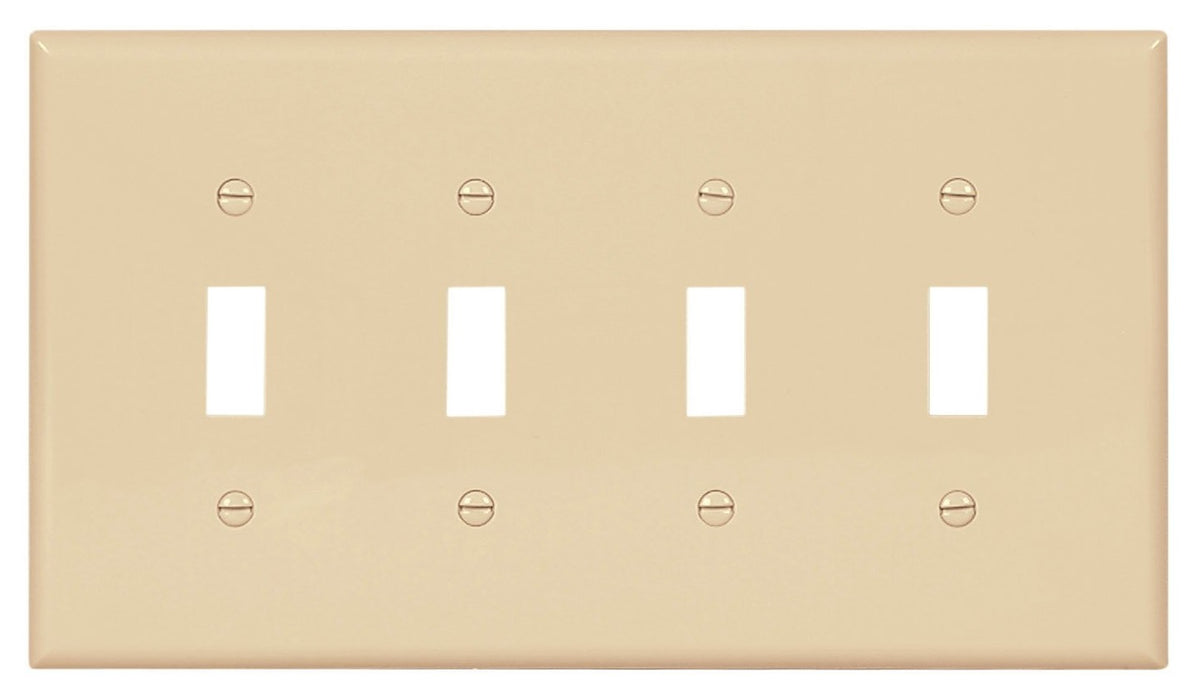 Cooper Wiring PJ4V Mid-Size Polycarbonate 4-Gang Toggle Wallplate, Ivory