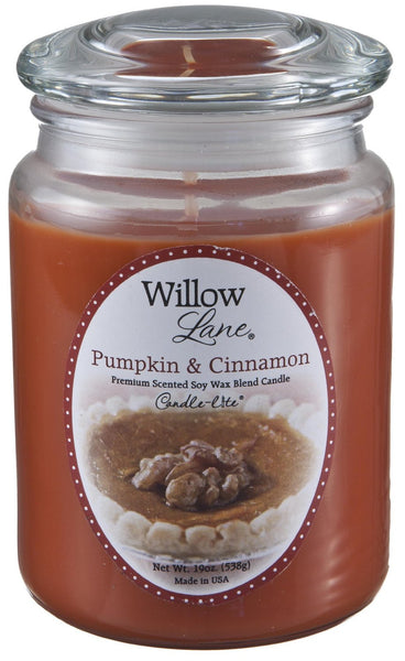 Candle Lite 1646951 Willow Lane Pumpkin & Cinnamon Jar Candle, 19 Oz.
