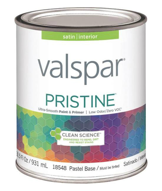 Valspar 18548 Pristine Interior Latex Satin Paint, Pastel Base, Quart