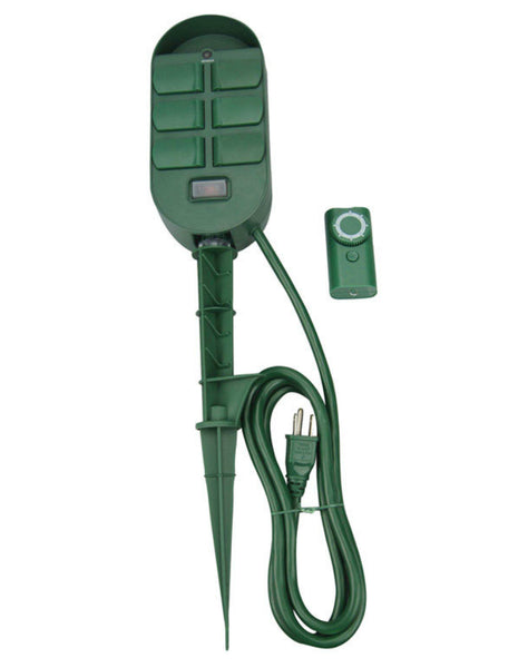 Woods 59785WD 6-Outlet Outdoor Yard Stake With Photocell & Remote Control