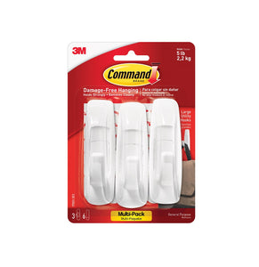 Command 17003-VP-3PK Large Utility Hook Value Pack, White, 3 Hooks & 6 Strips
