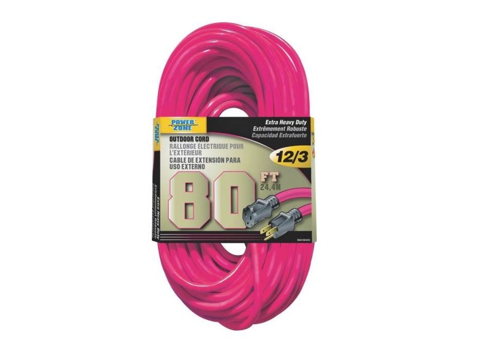 Power Zone ORN513833 Outdoor Extension Cord, 80', Neon Pink