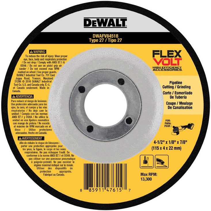 DeWalt DWAFV84518 Flexvolt Cutting & Grinding Wheel, 4-1/2" x 1/8" x 7/8"