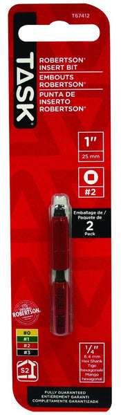 Task Tools T67412 Robertson Screwdriver Power Insert Bits, 1", Red