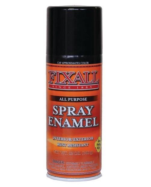 Fixall F1302 Enamel Spray Paint, Gloss, Liquid, Characteristic, 12 Oz, Aerosol, Black