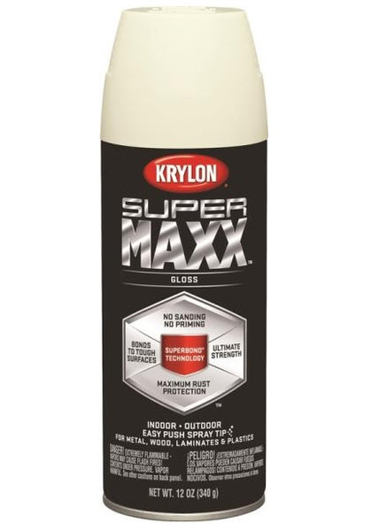 Krylon K08958000 SuperMaxx Spray Paint, 12 Oz, Gloss, Ivory