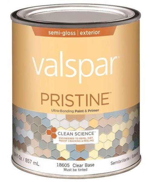 Valspar 18605 Pristine Ultra-Bonding Paint & Primer, Quart, Semi-Gloss, Clear Base