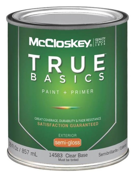 McCloskey 14583 True Basics Exterior Latex Semi-Gloss Paint, Clear Base