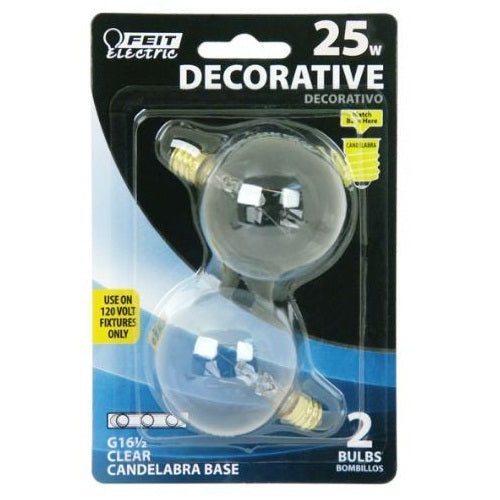 Feit Electric BP25G161/2 Long Life Vanity Globe Bulb, 25 Watts, 120 Volt