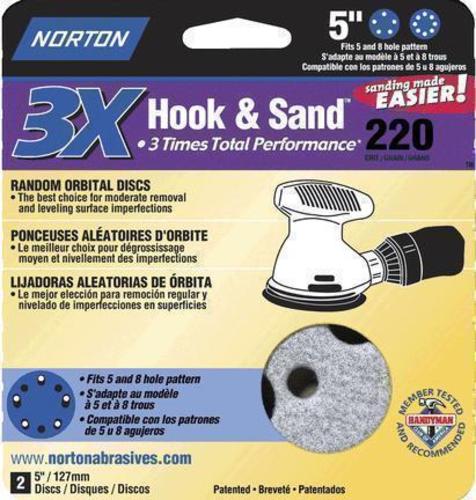 Norton 03227 Hook and Loop Sanding Disc, 5" Dia., 220 Grit