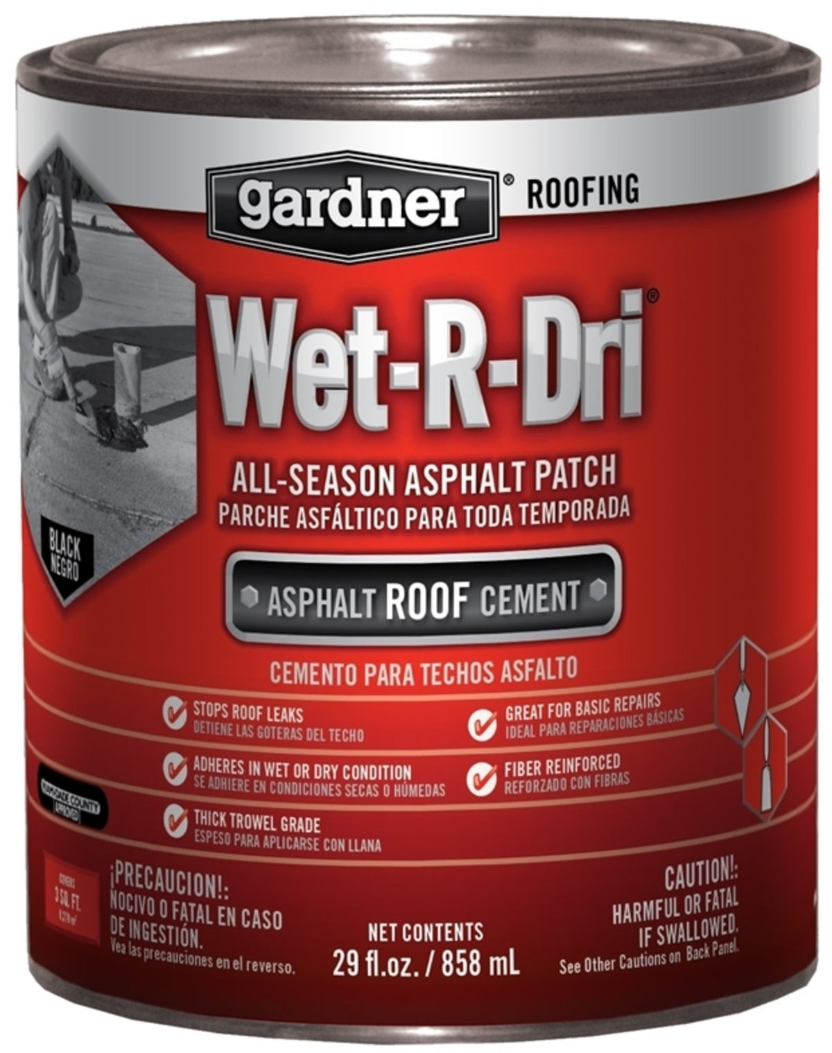 Gardner 0378-GA Wet-R-Dri + Pro Flashing Roof Cement, 29 Oz