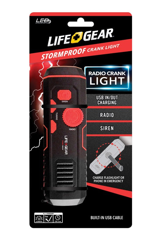 Life Gear LG38-60675-RED LED Storm Proof Crank Radio/Flashlight, 30 lumens, Red