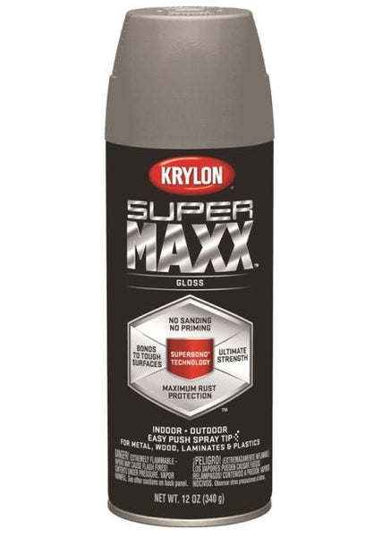 Krylon K08955000 SuperMaxx Spray Paint, 12 Oz, Gloss, Classic Gray