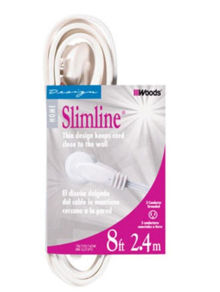 SlimLine 2241 Flat Plug SPT-2 Extension Cord, 16/3, 8', White