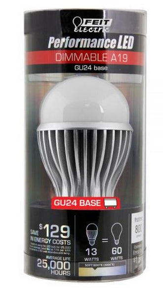 Feit A19/DM/800/GU24 Led A-Line Bulb, 120 V, 13 Watt