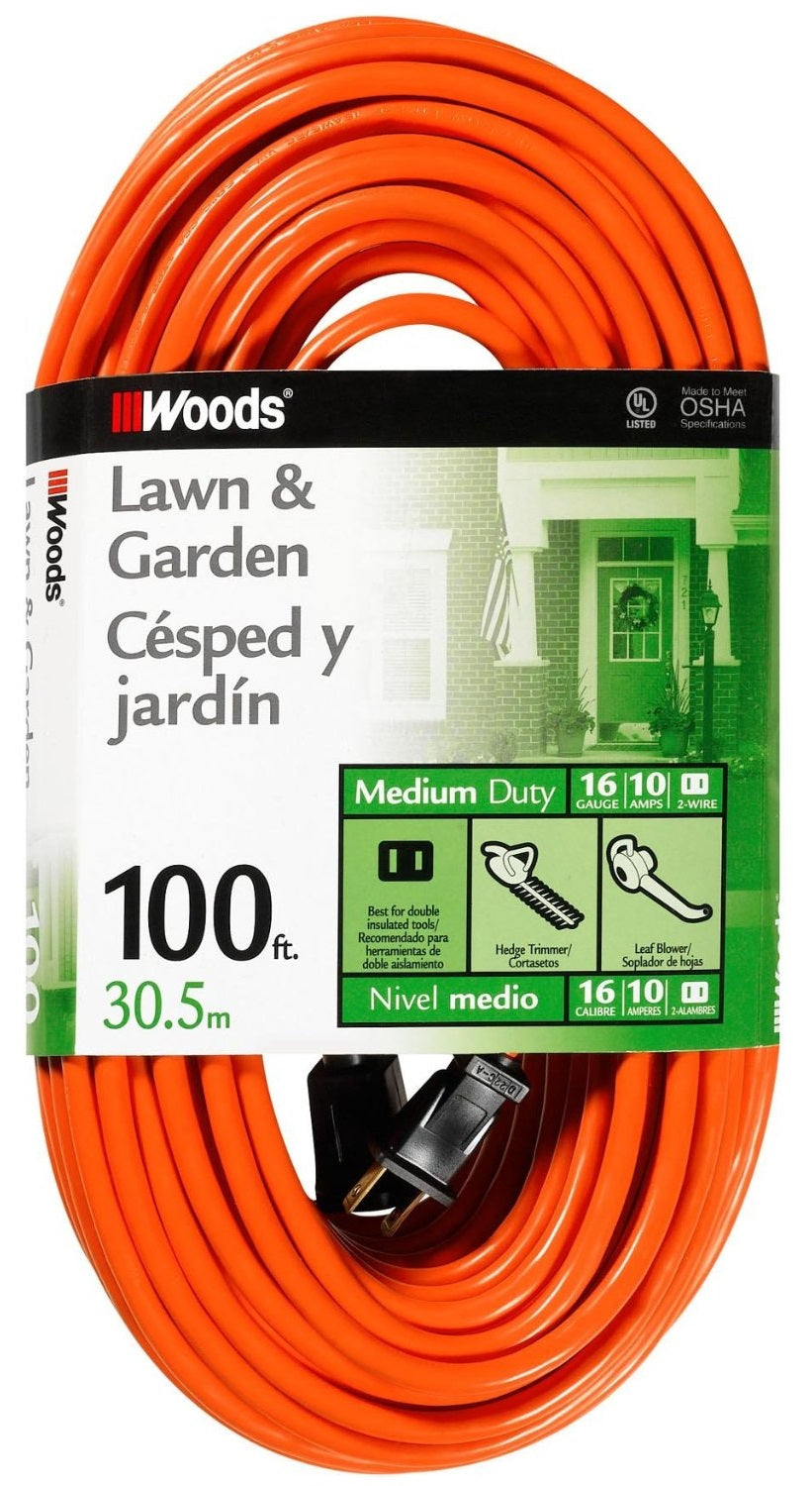 Woods 0724 Outdoor Extension Cord, 100&#039;, Orange