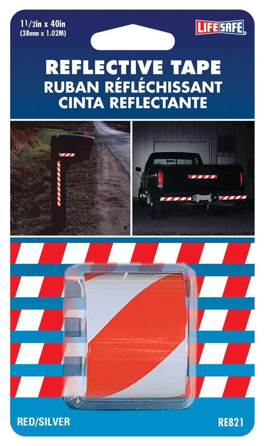 Life Safe RE821 Reflective Tape, 1.5"x40", Red/Silver