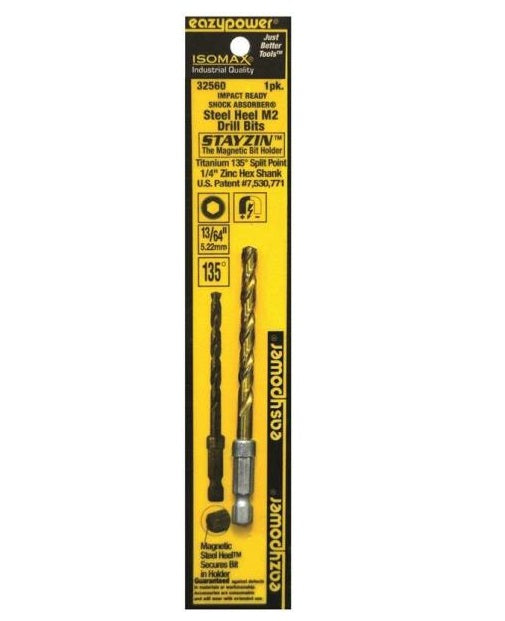 Eazypower 32560 Magnetic Steel Heel M2 Drill Bits, 13/64" x 4.5"