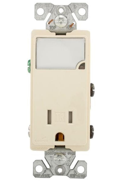 Cooper Wiring TR7735LA-BOX Combination LED Nightlight With TR Receptacle, Light Almond