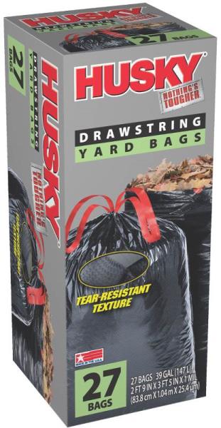 Husky HK39DSE27B Drawstring Compactor Yard Bags, 39 Gallon Capacity, 27-Ct