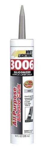 White Lightning 00610 Siliconized All Purpose Caulk, Gray, 10 Oz