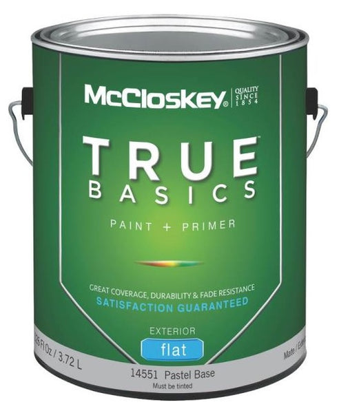 McCloskey 14551 True Basics Exterior Latex Flat Paint, Gallon, Pastel Base