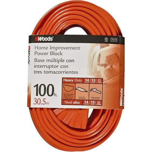 Coleman Cable 0827 SJTW 3-Outlet Power Block Extension Cord, 100&#039;