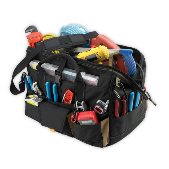 CLC 1535 18" Tool Bag With Top-Side Plastic Parts Tray, 37 Pockets